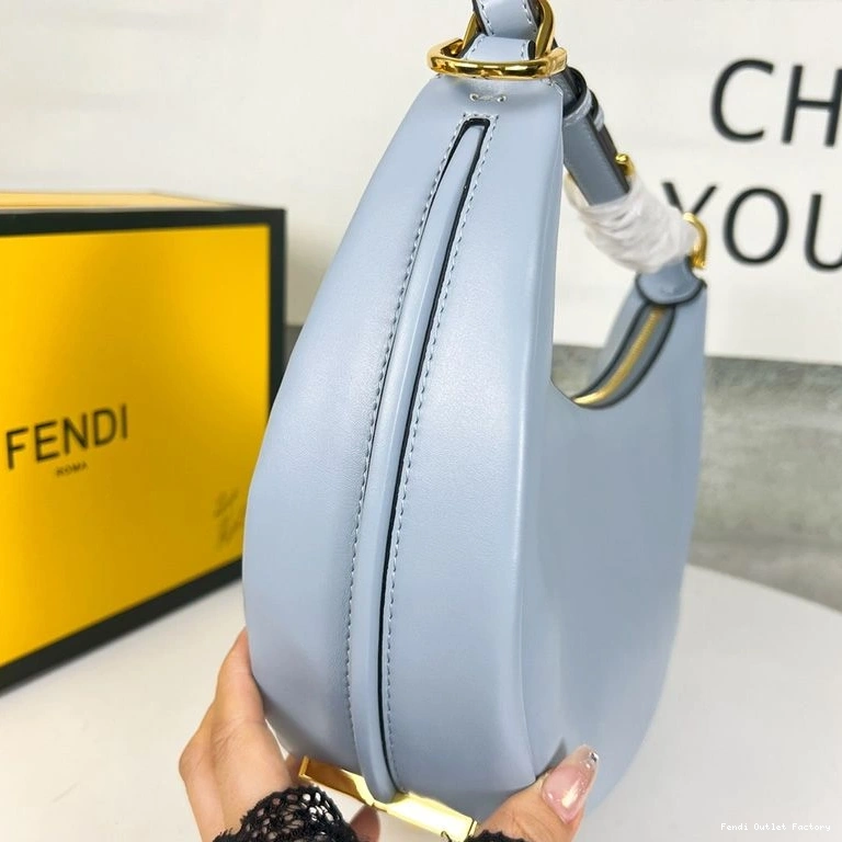 Vintage HOT Bag Hobo Leather Fendigraphy Calf In Sky Small Blue Fendi 0729
